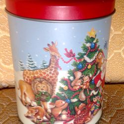 Vintage Christmas Tin - Santa, Animals, Tree