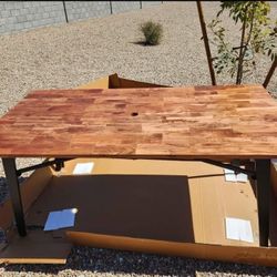  Threshold Brown Tokone mixed material with solid wood 6 person patio dining table.