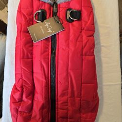 New Never Used Warm Dog Coat, Water Resistant, Fuzzy And Snuggle Size L