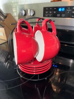 Cutiset 8-Piece Espresso Cup & Saucer Set with Metal Display Rack – Red