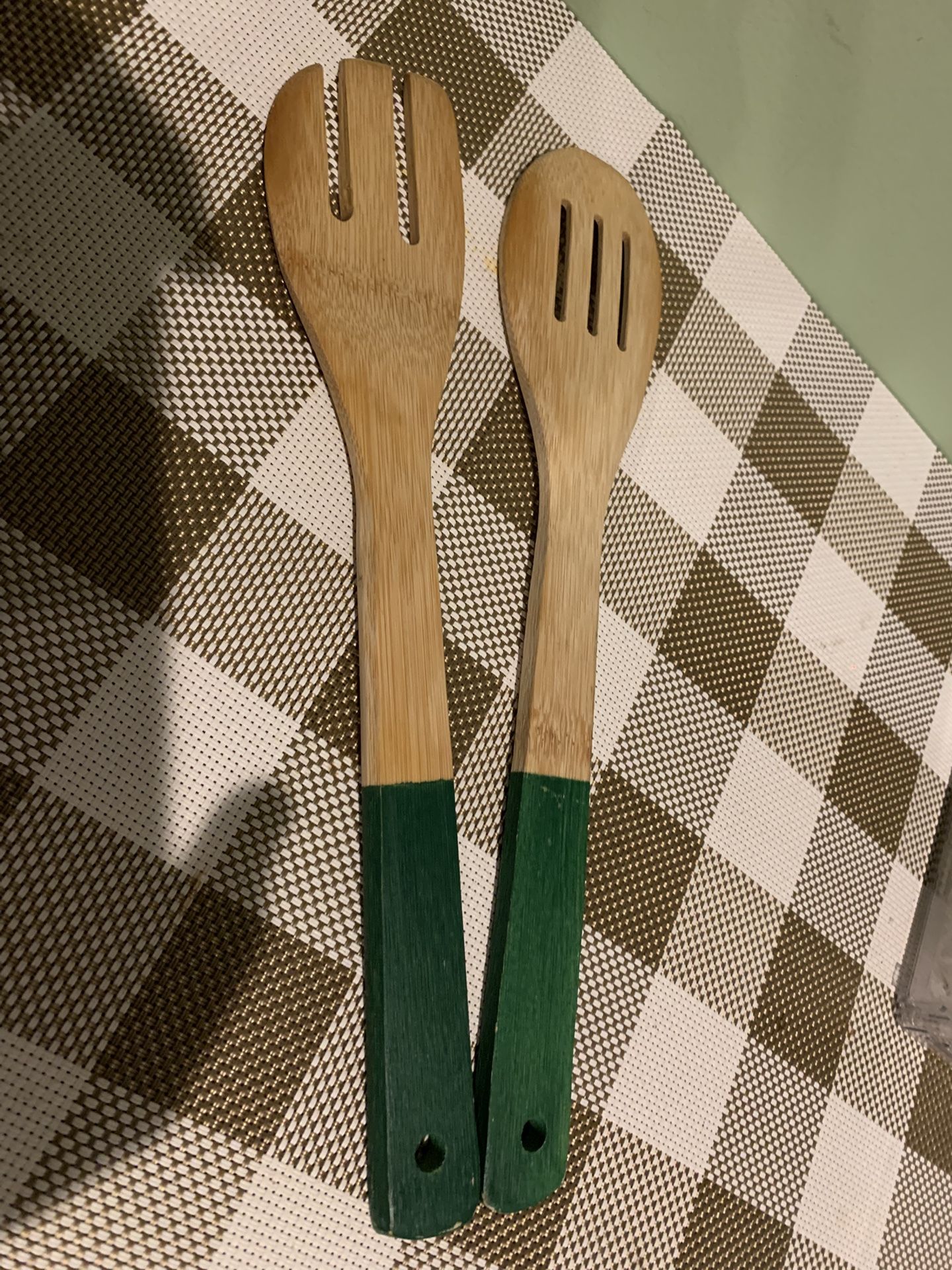 2 Solid Bamboo Cooking Utensils W/ Open Slots, Solid Construction , Different Sizes, Nonstick