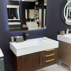 36" Floating Solid Wood Bathroom Vanity w/Infinity Sink