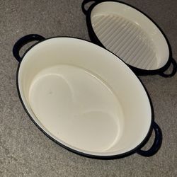 Vintage TECHNIQUE  Blue  CAST IRON DUTCH OVEN OR ROASTER~ 2 IN 1 ~ 5 QUART 