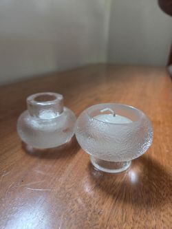 L.E. Smith Candlestacks dual use frosted glass candle holders pair