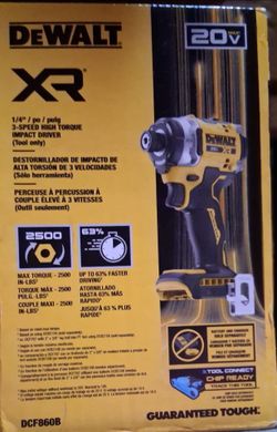 DeWALT 20V MAX XR 1/4" 3-Speed High Torque Impact Driver (DCF860B) - Brand