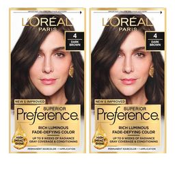 L'Oreal Paris Superior Preference Luminous Fade-Defying Permanent Hair Color, Hair Dye For Up to 9 Weeks of Radiance, Dark Brown 4, 1 Hair Dye Kit (Pa