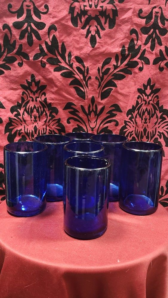 Hand Blown Mexican Drinking Glasses β Set of 7 Cobalt Tumbler Glasses