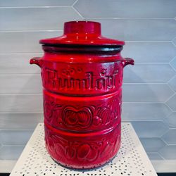 Vintage Scheurich Keramik West German large Red ceramic Rumtopf crock (rum pot) w/ fruits pattern.