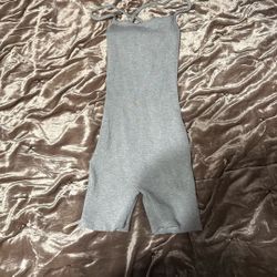 Ribbed Gray One-Piece Bodysuit – Petite Fit (XXS/XS)