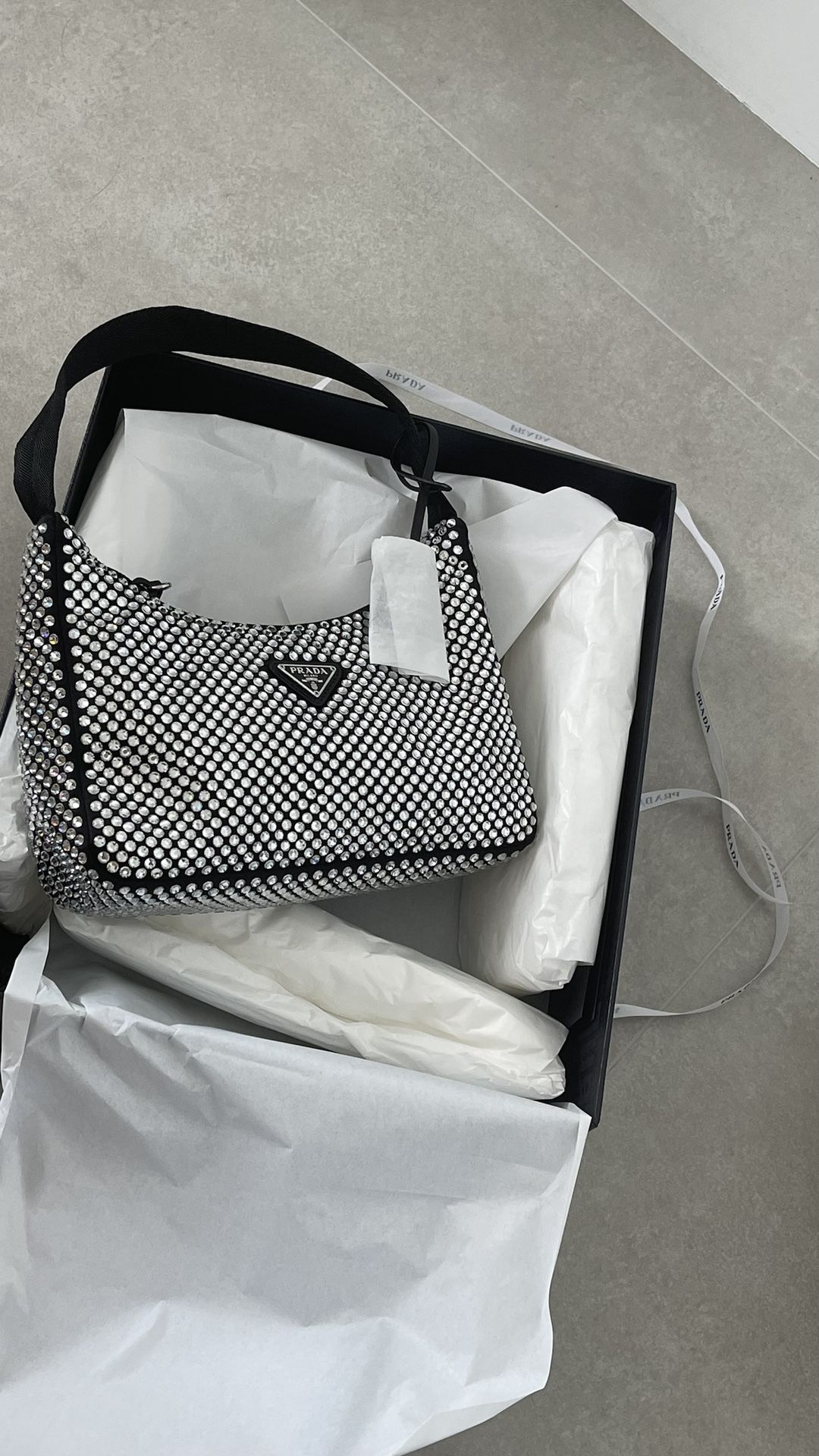 Prada Re-Edition Satin mini-bag with crystals