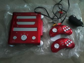 3 in 1 system it plays Sega and he has Nintendo super Nintendo $80 firm like new