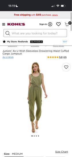 Juniors As U Wish Sleeveless Drawstring Waist Cuffed Cargo Jumpsuit Size XL