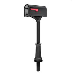 Architectural Mailboxes Roxbury Black, Large Steel Post Mount Mailbox and Premium Steel Post Combo @A6-720