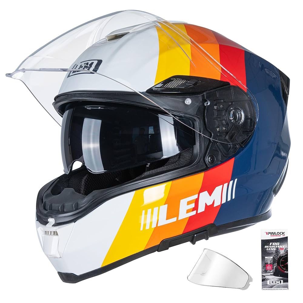 Motorcycle Helmets for Men, Full Face Helmets DOT Certified, PINLOCK & DVS Dual Vision, Motorcycle Street Bike Helmet with Fiberglass Shell, Bluet