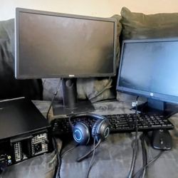 Dell Office Computer 2 Screens Including Mouse And Headphones!