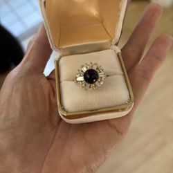 14k Gold Onyx and CZ Ring