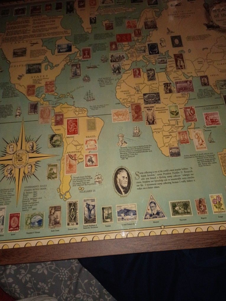 Stamp Map Of The World 1959 Philatelic Institute Cambridge 39, Massachusetts