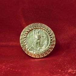 10k Gold Greek Key Coin Bezel Ring 
