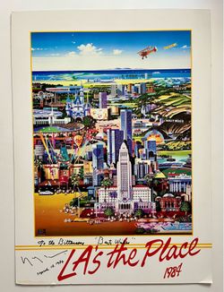 1984 Hiro Yamagata 'LA's the Place' Unframed Card Board Serigraph Signed 36"x26"
