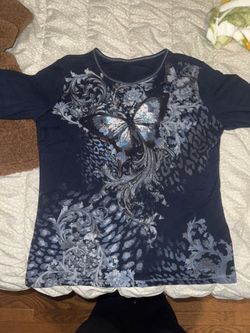 Y2K navy and black butterfly top