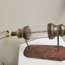 Antique Etched Cylinder Bottle Lamp Wooden Sconce 