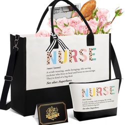 Nurse Appreciation Gift for RN, LVN, NP Canvas Tote & Makeup Bag 17.5x6.2x13”