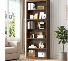 6-Tier Open Bookshelf, Modern Wood Bookcase, Rustic Brown