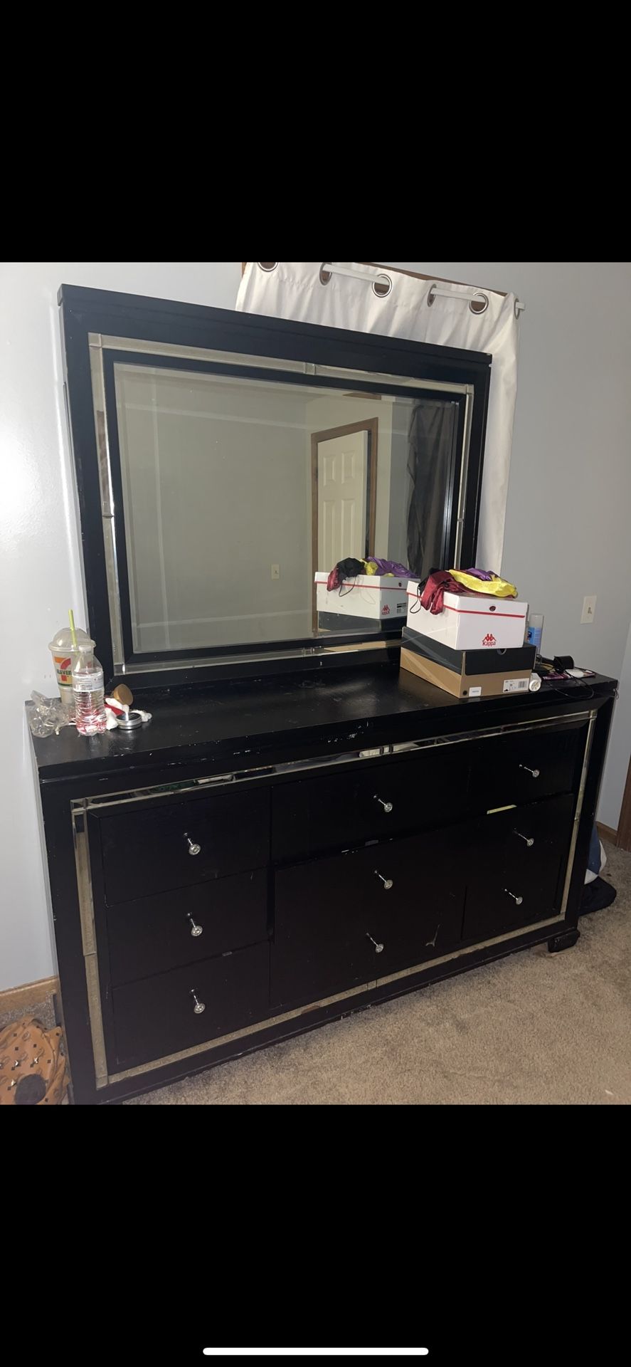 Black Dresser w/Mirror & Nighstand