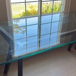 Crate and Barrel Strut Teak Glass Top Table 70"