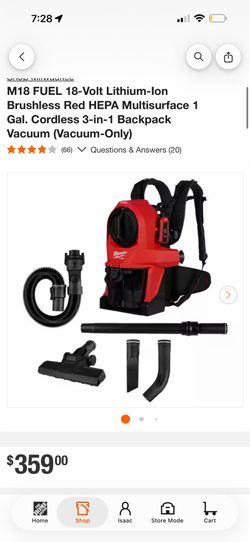 Milwaukee M18 FUEL Red HEPA Multisurface 1 Gal. Cordless 3-in-1 Backpack Vacuum