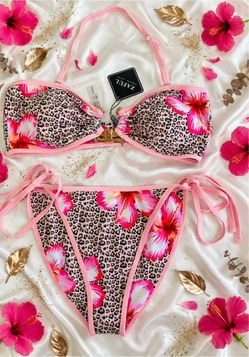 NEW ZAFUL Bikini XL Leopard Pink Hibiscus Gold Clasp - NWT - $22