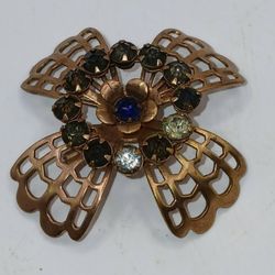 Vintage goldtone multi stone brooch