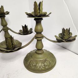 Vintage Pair Of Wolin Metal Flower Candle Holders Candelabra Shabby Boho Retro