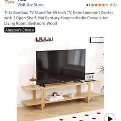 Brand New Bamboo TV Stand (55”) – Modern Style (still in the box)