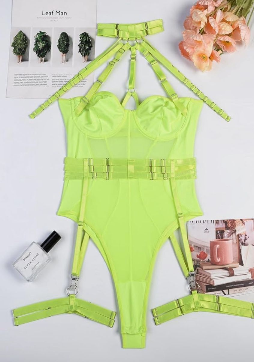 Large Rave Outfits Festival Neon Lingerie Bodysuit Sets EDC Top Clubwear