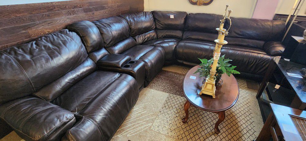 6pc Brown Leather Sectional 