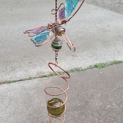Copper & Glass Butterfly Garden Decor 