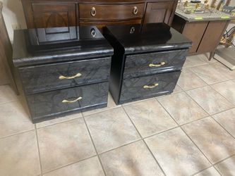 contemporary nightstand by Dynasty Wood Products Inc., featuring a black marble-look finish and gold-tone hardware