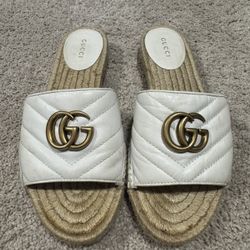 Gucci Pilar GG Matelassé Espadrille Slide Sandal Size 6.5