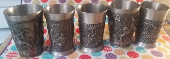 5 Set Vintage Medieval Goblet Glasses Mullingar Pewter Made in Germany