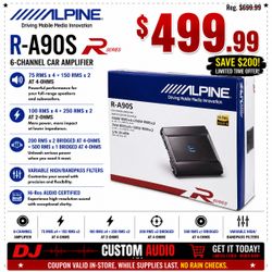 Alpine R-A90S R Series Power Amplifier 6-Channel Speaker System Amp 1800 Watts Max 🚨 Payment Options Available 🚨 No Credit Needed 🚨
