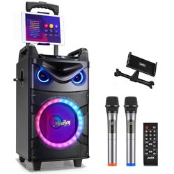 New Open-Package Moukey MTs10-2 10 Woofer Portable Karaoke System with 2 Wireless Mics