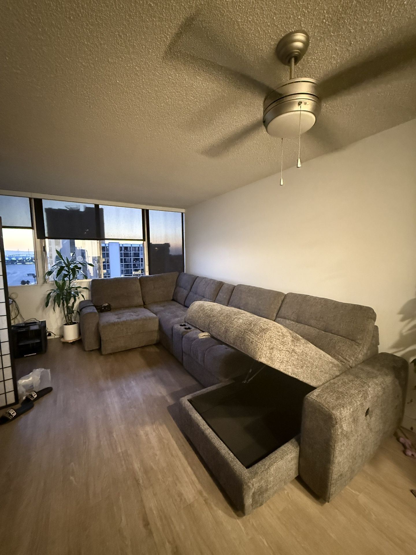 Gray Sofa With Storage And Recliner Chairs 