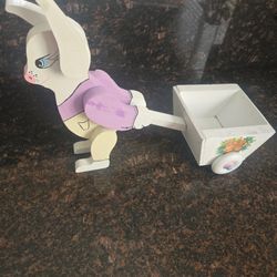 Vintage Wooden Bunny Wagon Easter Decor