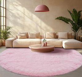 New Sealed Round Fluffy Rug 8ft - Pink Shag, Soft Microfiber