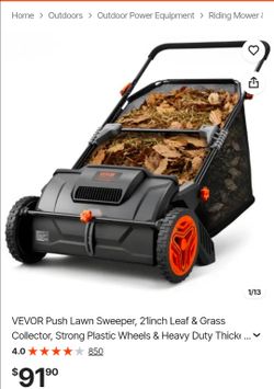 VEVOR Push Lawn Sweeper, 21inch Leaf & Grass Collector, Strong Plastic Wheels & Heavy Duty Thickened Steel Durable to Use with Large Capacity 3.5 cu.