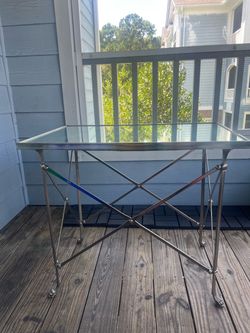 Mirror Top Side Table with Metal X-Base