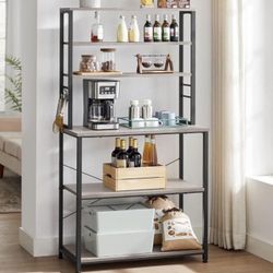 Coffee Bar, Baker's Rack for Kitchen with Storage, 6-Tier Kitchen Shelves with 6 Hooks, Microwave Stand,