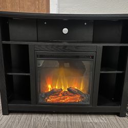 Black Corner Fireplace TV Stand