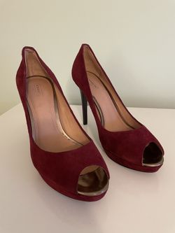 Coach Burgundy Suede Peep Toe Heels Size 10